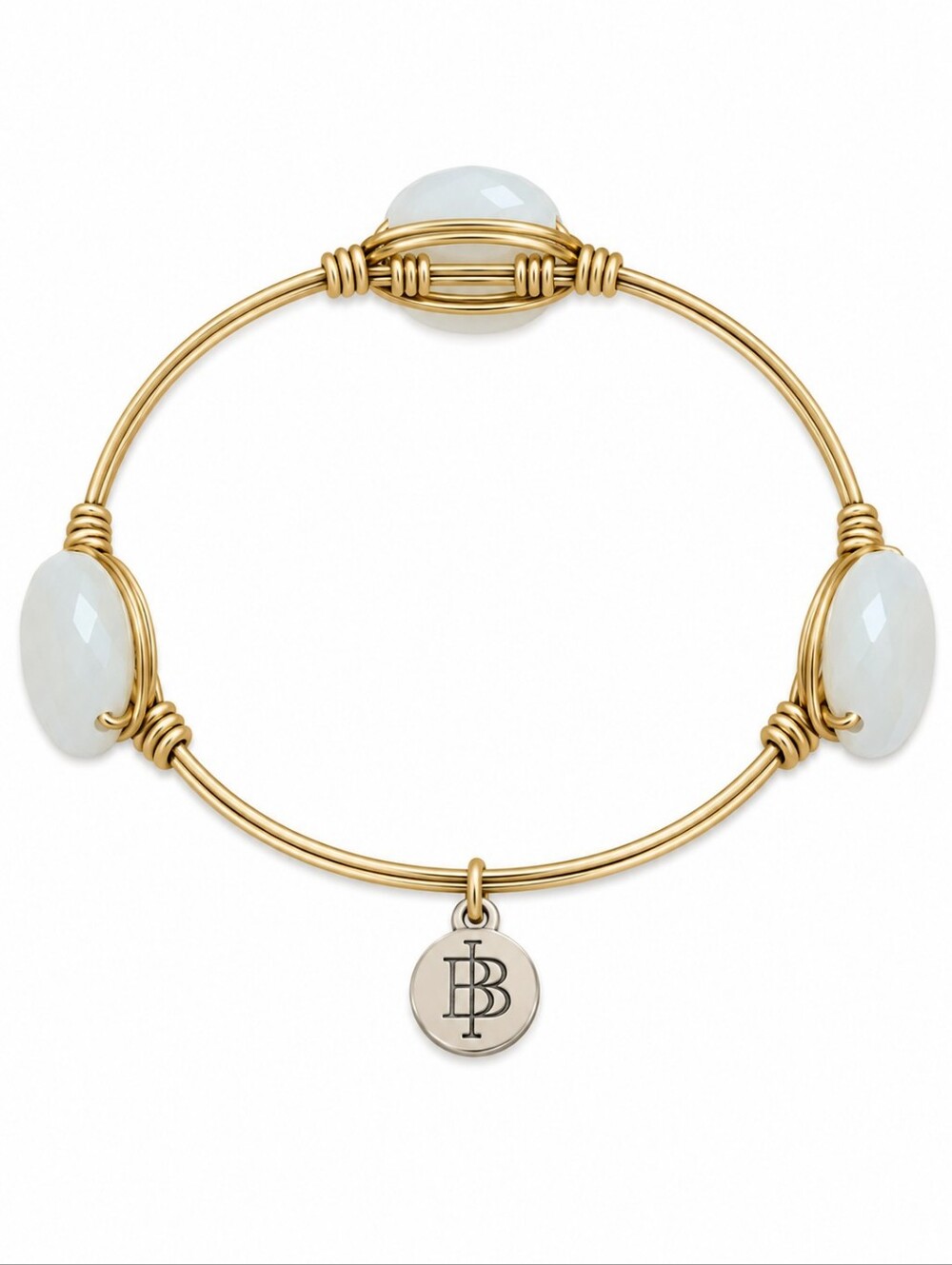 BOURBON & BOWTIES Faceted Gemstone Bead Wire Wrap Bangle Bracelet